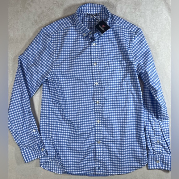 NWT Vineyard Vines Small OTG On the Go Brrr Blue and White Checkered Shirt - Picture 1 of 8